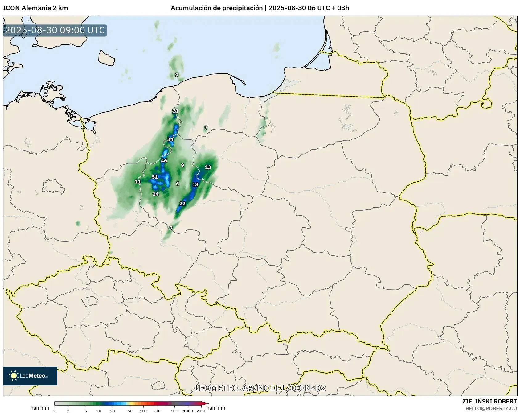 ICON Alemania 2 km model - Polonia, Acumulación de precipitación
