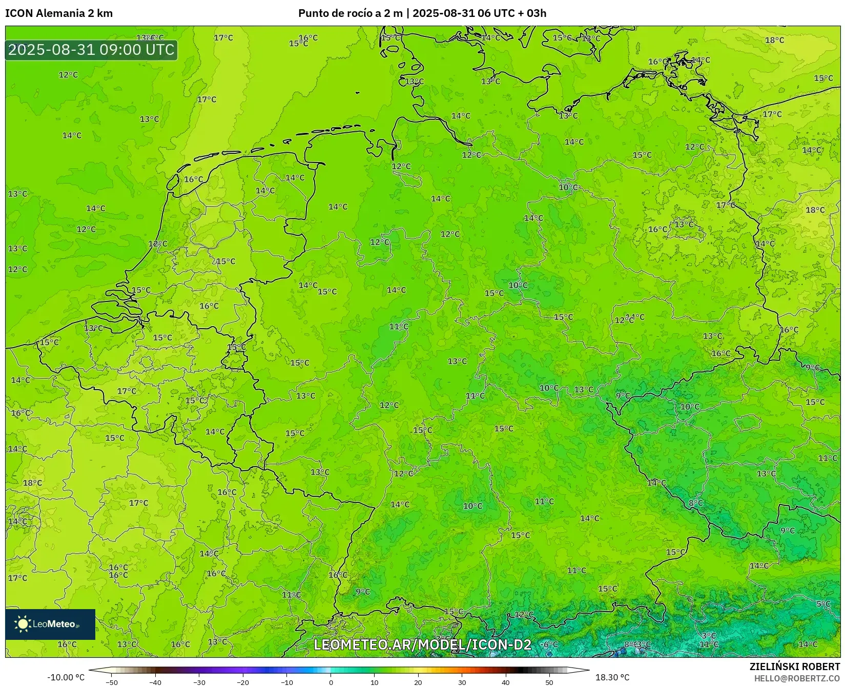 ICON Alemania 2 km model - Alemania, Punto de rocío a 2 m