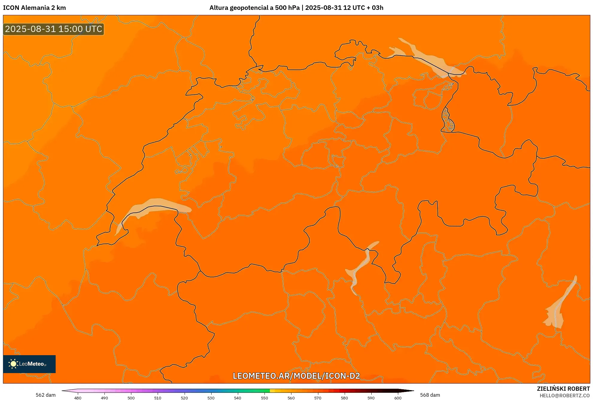ICON Alemania 2 km model - Suiza, Altura geopotencial a 500 hPa ICON Alemania 2 km model - Suiza, Altura geopotencial a 500 hPa
