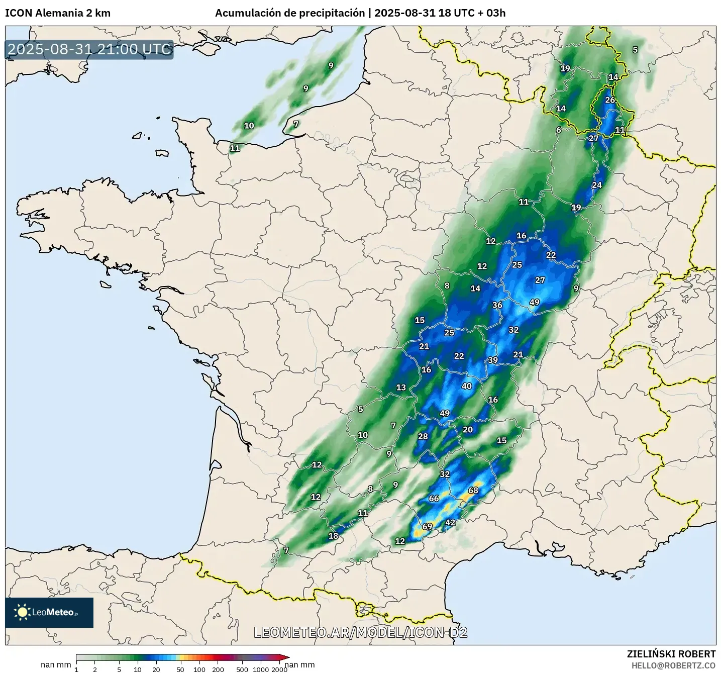 ICON Alemania 2 km model - Francia, Acumulación de precipitación