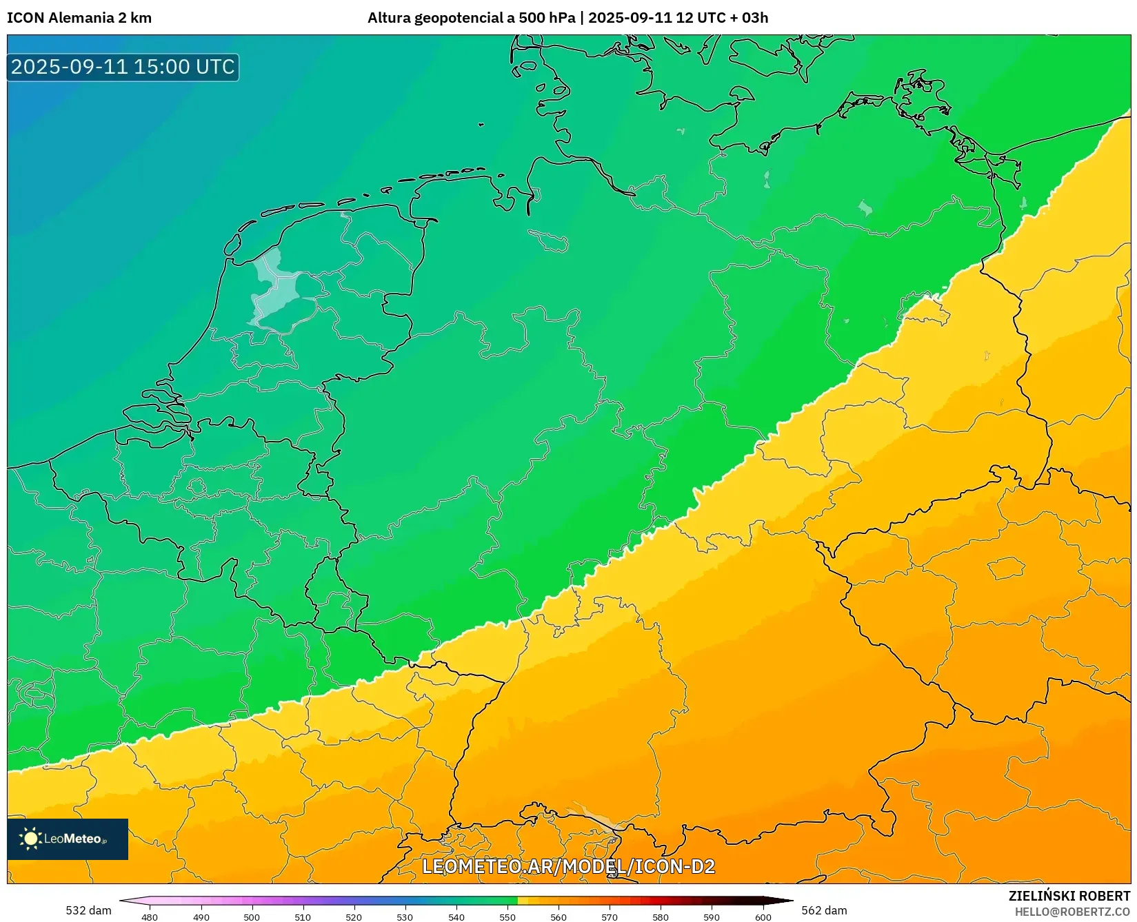 ICON Alemania 2 km model - Alemania, Altura geopotencial a 500 hPa