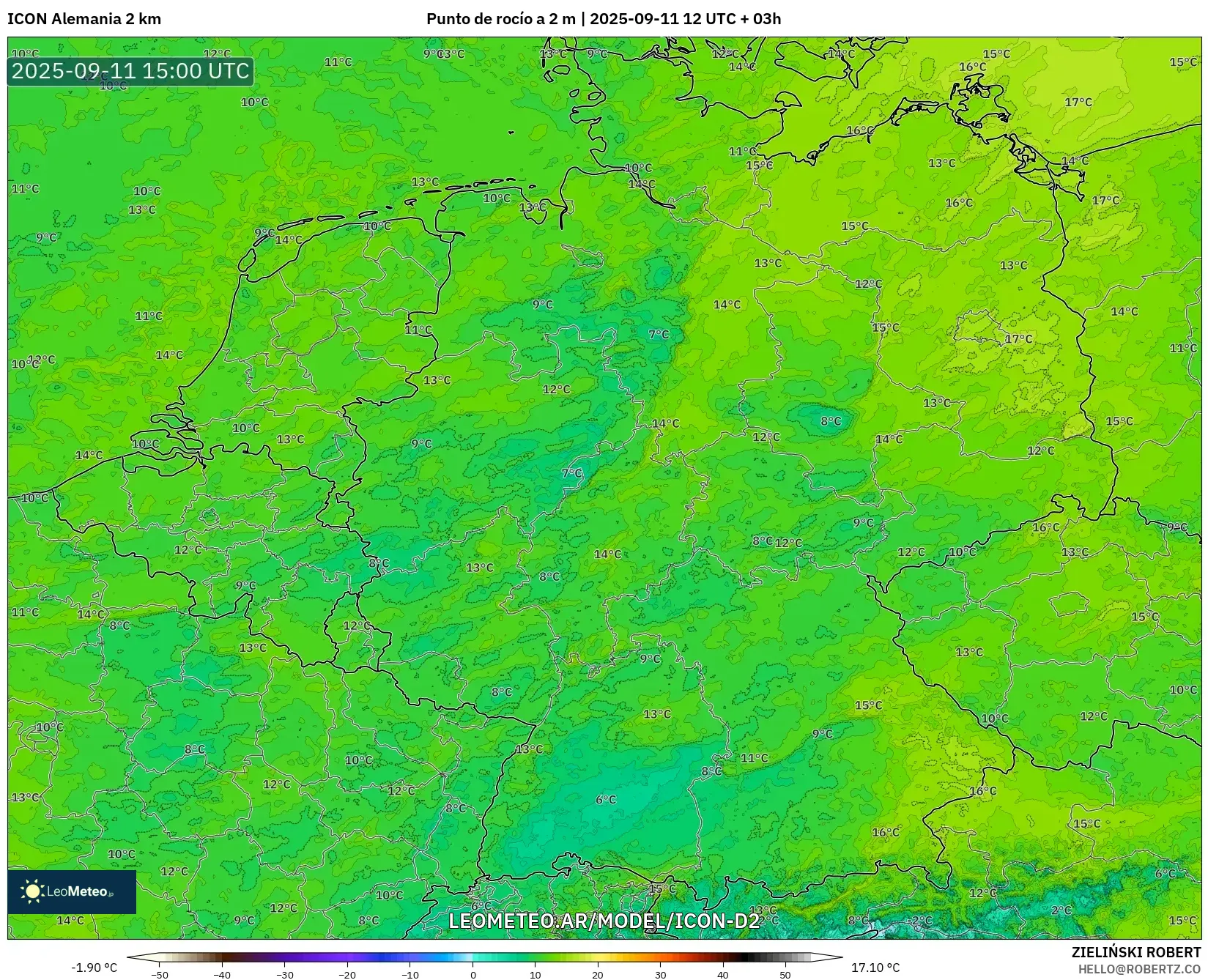 ICON Alemania 2 km model - Alemania, Punto de rocío a 2 m