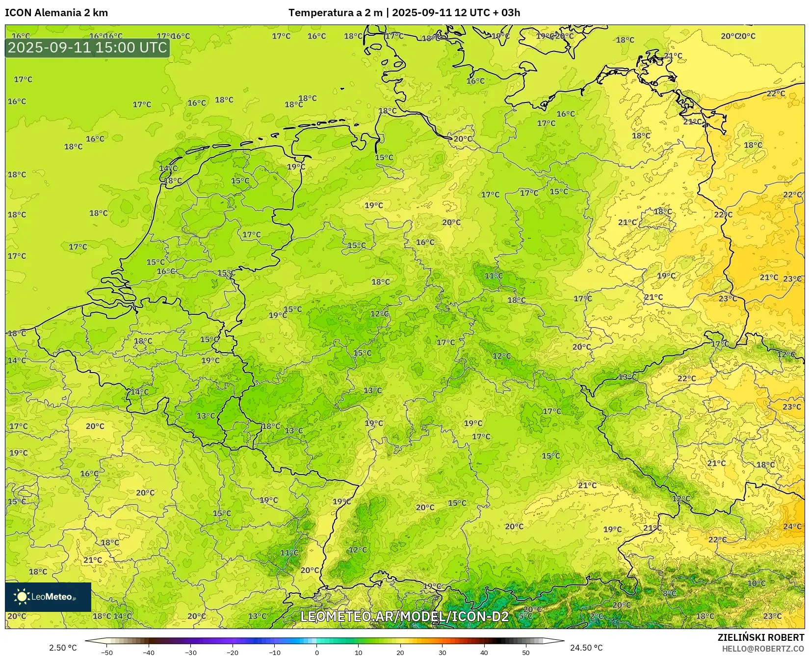 ICON Alemania 2 km model - Alemania, Temperatura a 2 m