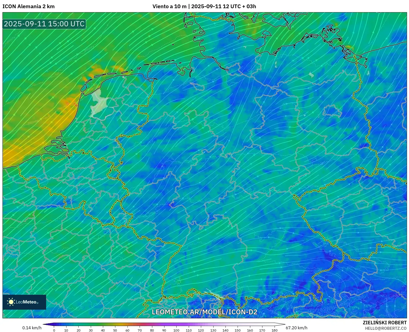 ICON Alemania 2 km model - Alemania, Viento a 10 m