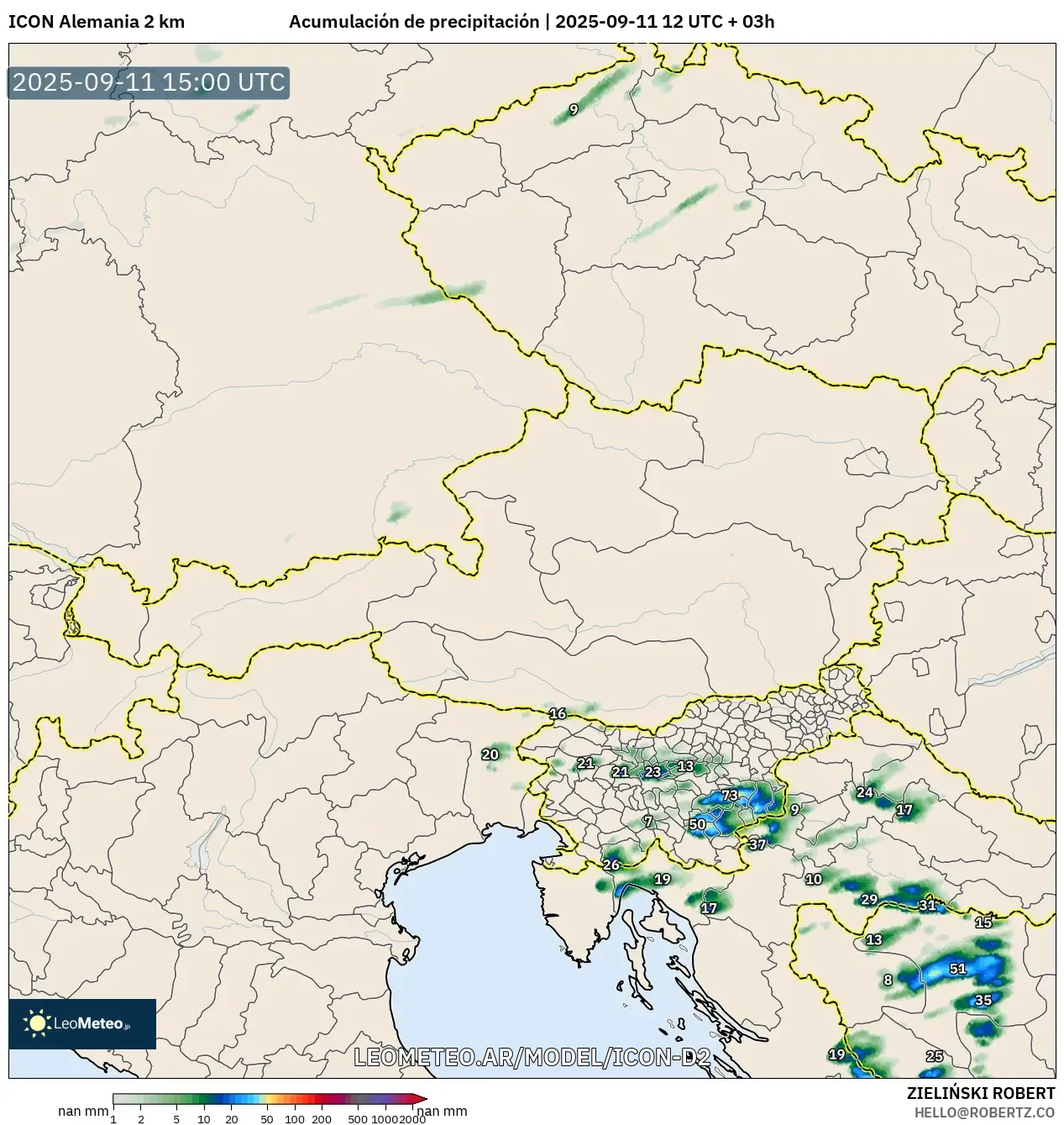 ICON Alemania 2 km model - Austria, Acumulación de precipitación