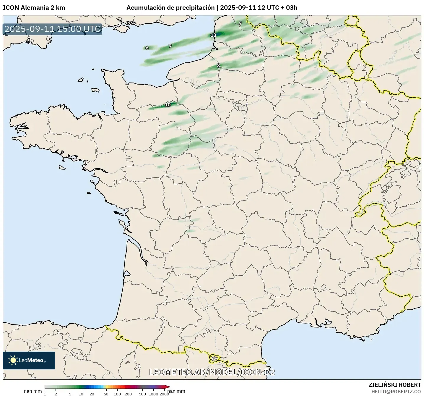 ICON Alemania 2 km model - Francia, Acumulación de precipitación
