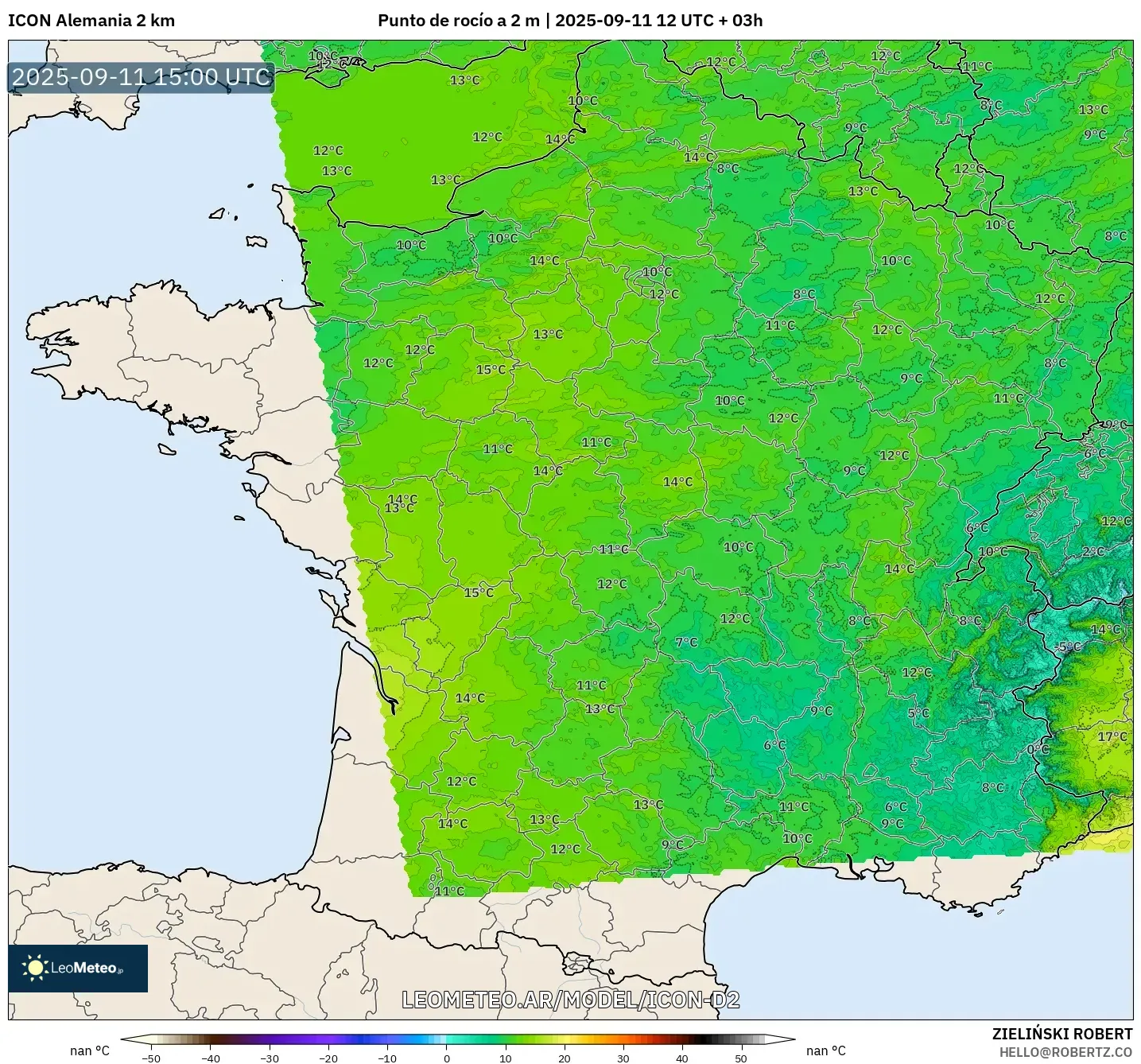 ICON Alemania 2 km model - Francia, Punto de rocío a 2 m