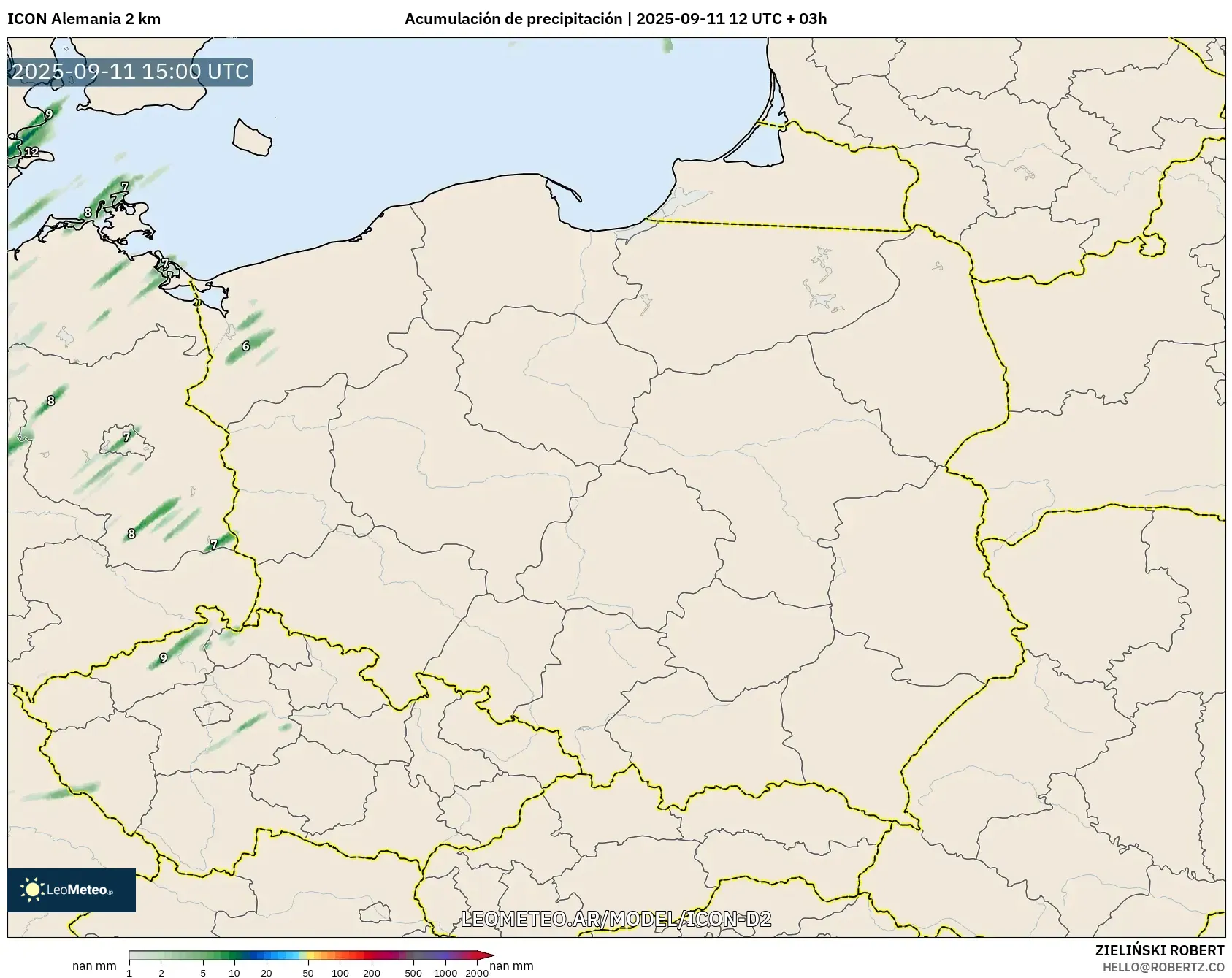 ICON Alemania 2 km model - Polonia, Acumulación de precipitación