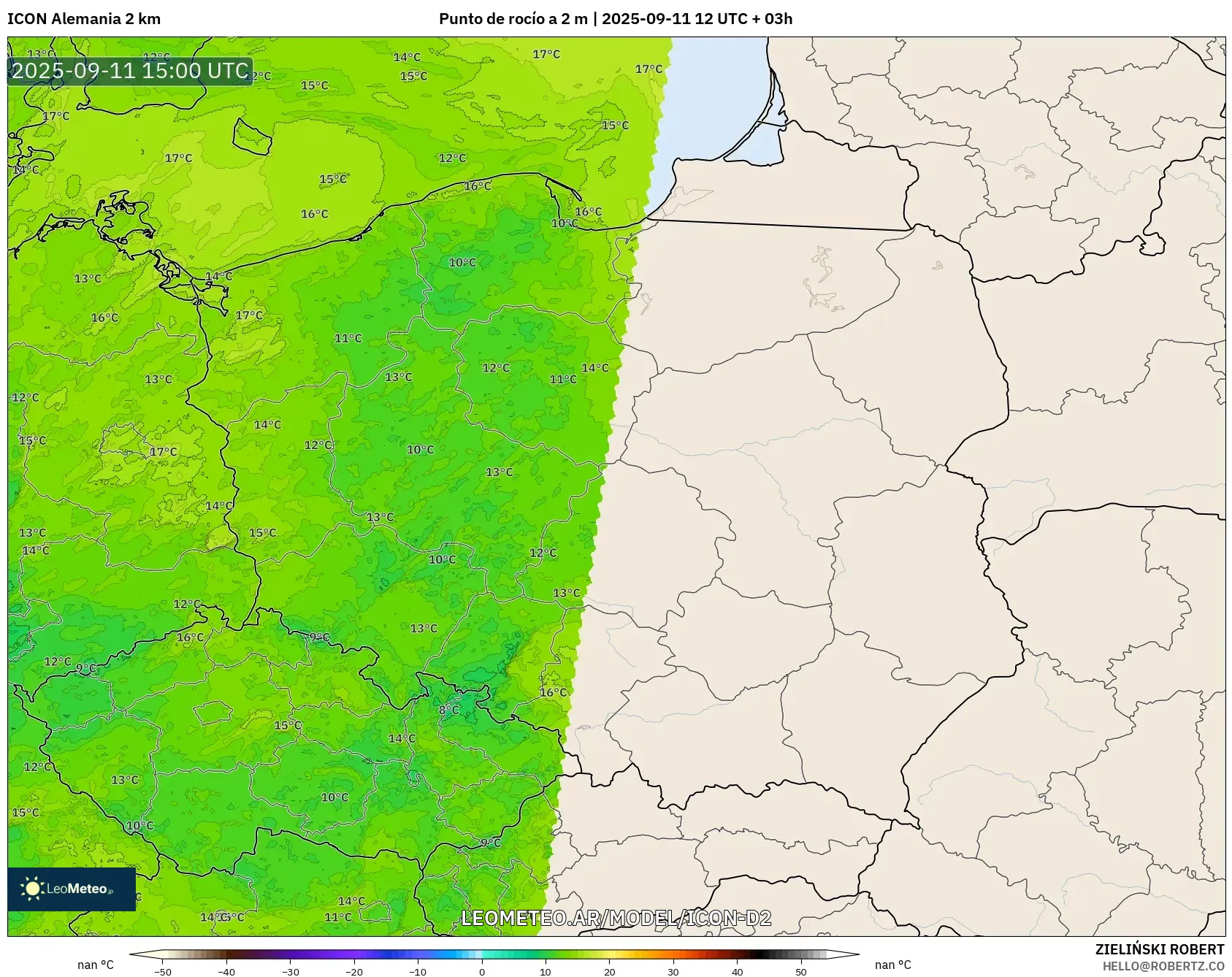 ICON Alemania 2 km model - Polonia, Punto de rocío a 2 m
