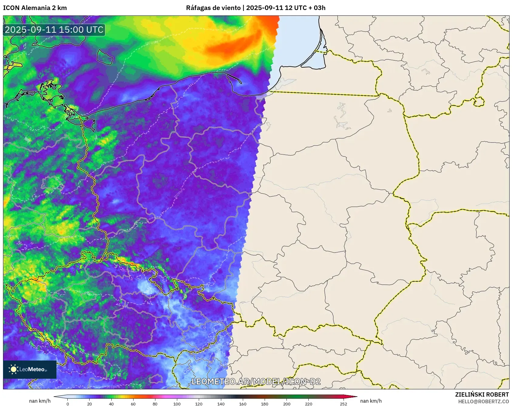 ICON Alemania 2 km model - Polonia, Ráfagas de viento ICON Alemania 2 km model - Polonia, Ráfagas de viento