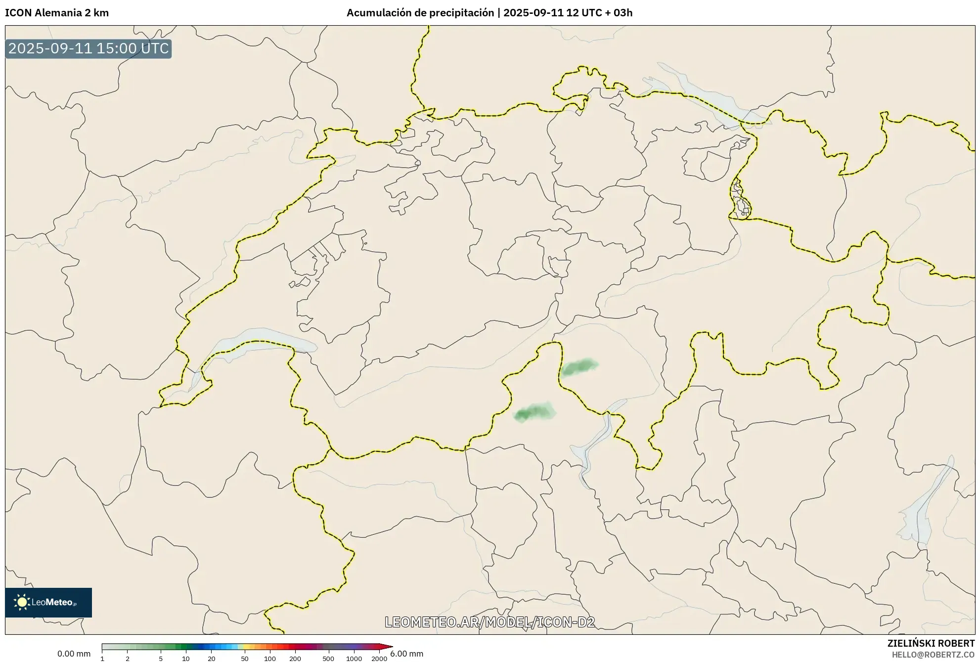 ICON Alemania 2 km model - Suiza, Acumulación de precipitación