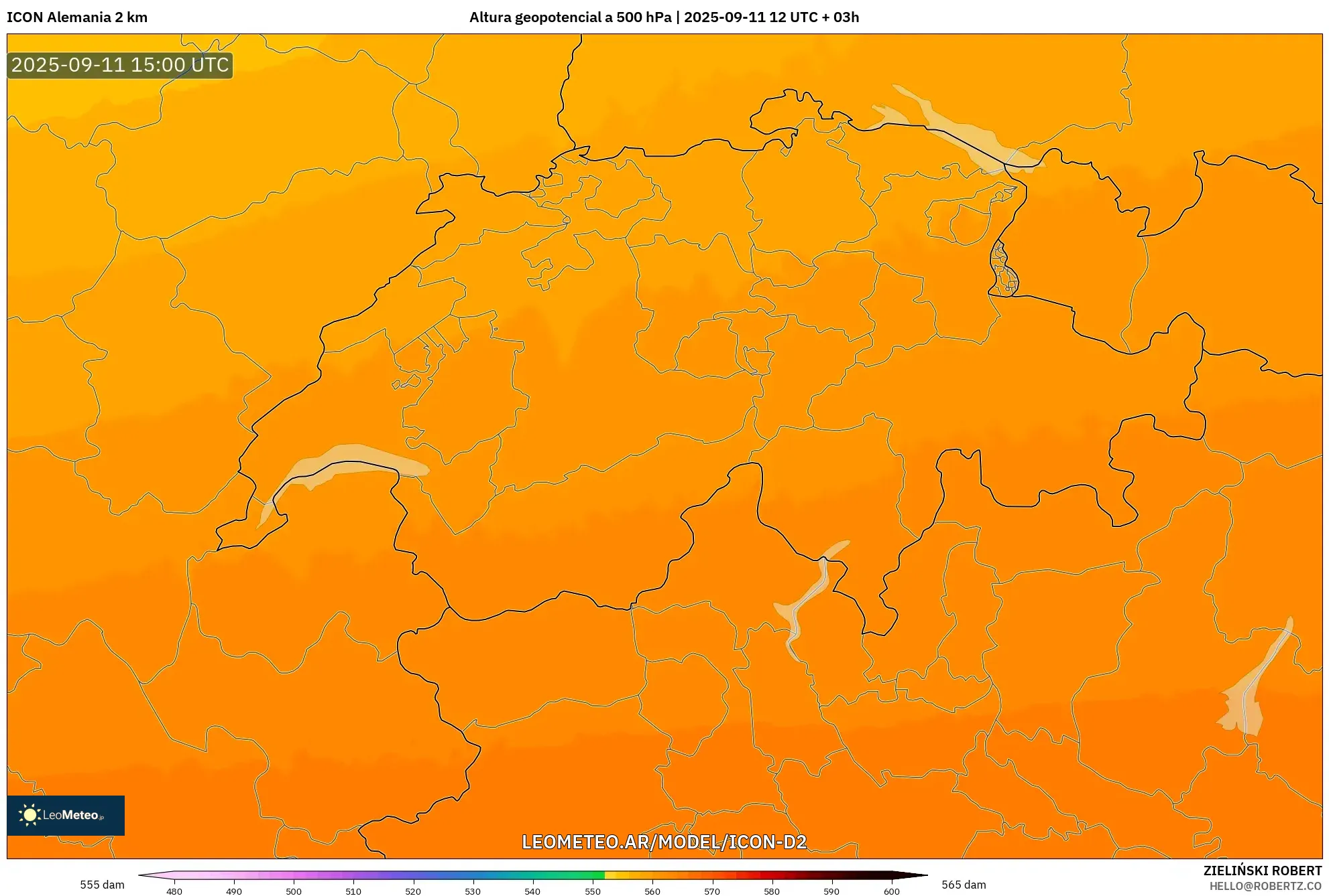 ICON Alemania 2 km model - Suiza, Altura geopotencial a 500 hPa