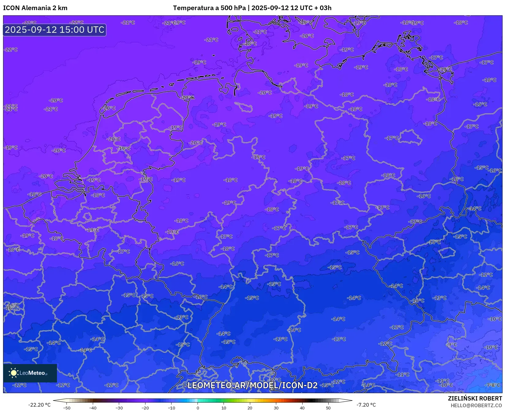 ICON Alemania 2 km model - Alemania, Temperatura a 500 hPa