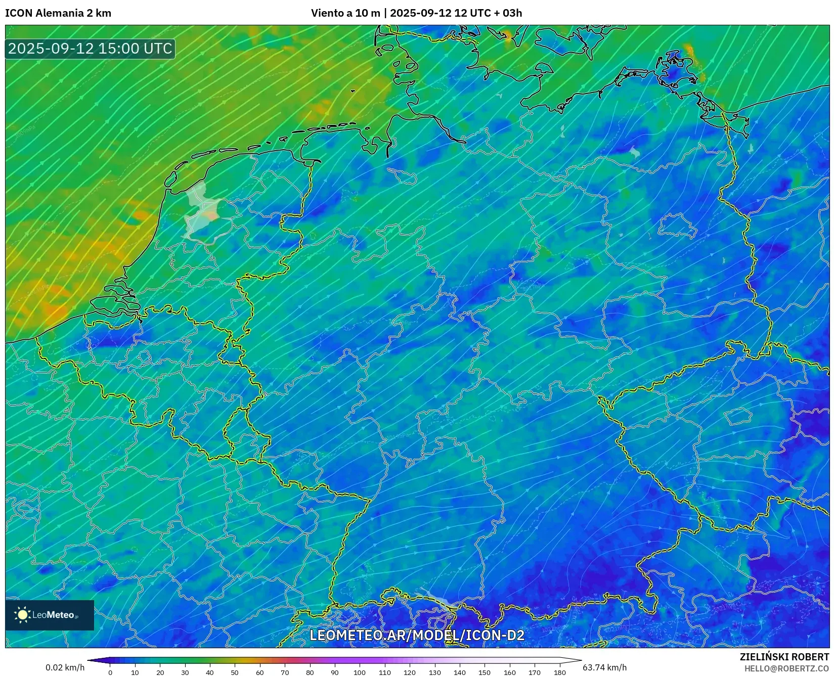 ICON Alemania 2 km model - Alemania, Viento a 10 m