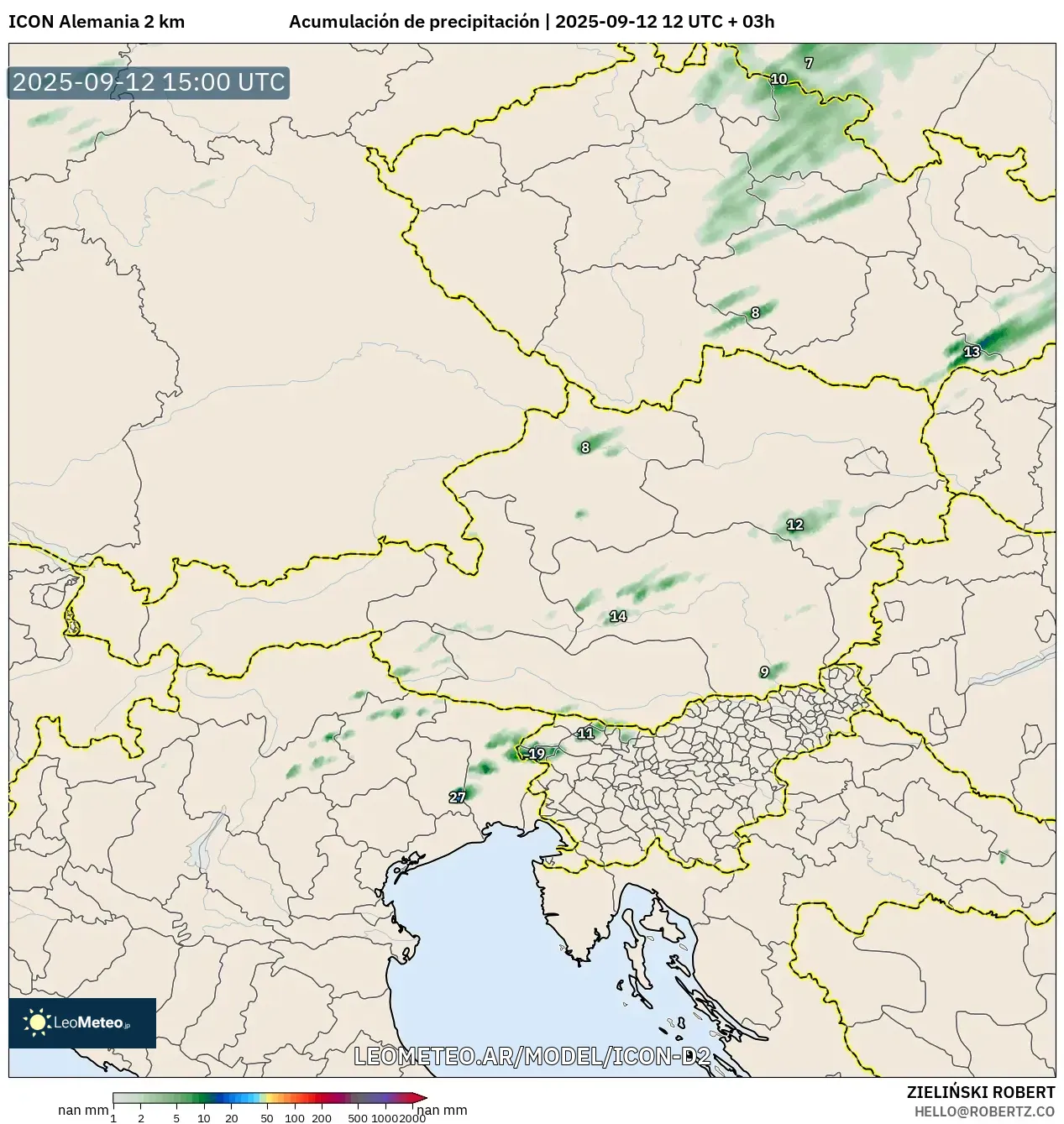 ICON Alemania 2 km model - Austria, Acumulación de precipitación