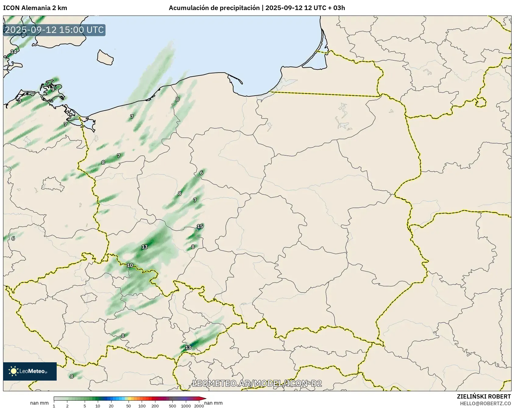 ICON Alemania 2 km model - Polonia, Acumulación de precipitación