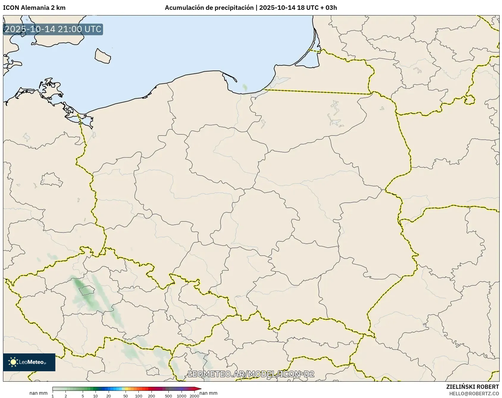 ICON Alemania 2 km model - Polonia, Acumulación de precipitación ICON Alemania 2 km model - Polonia, Acumulación de precipitación