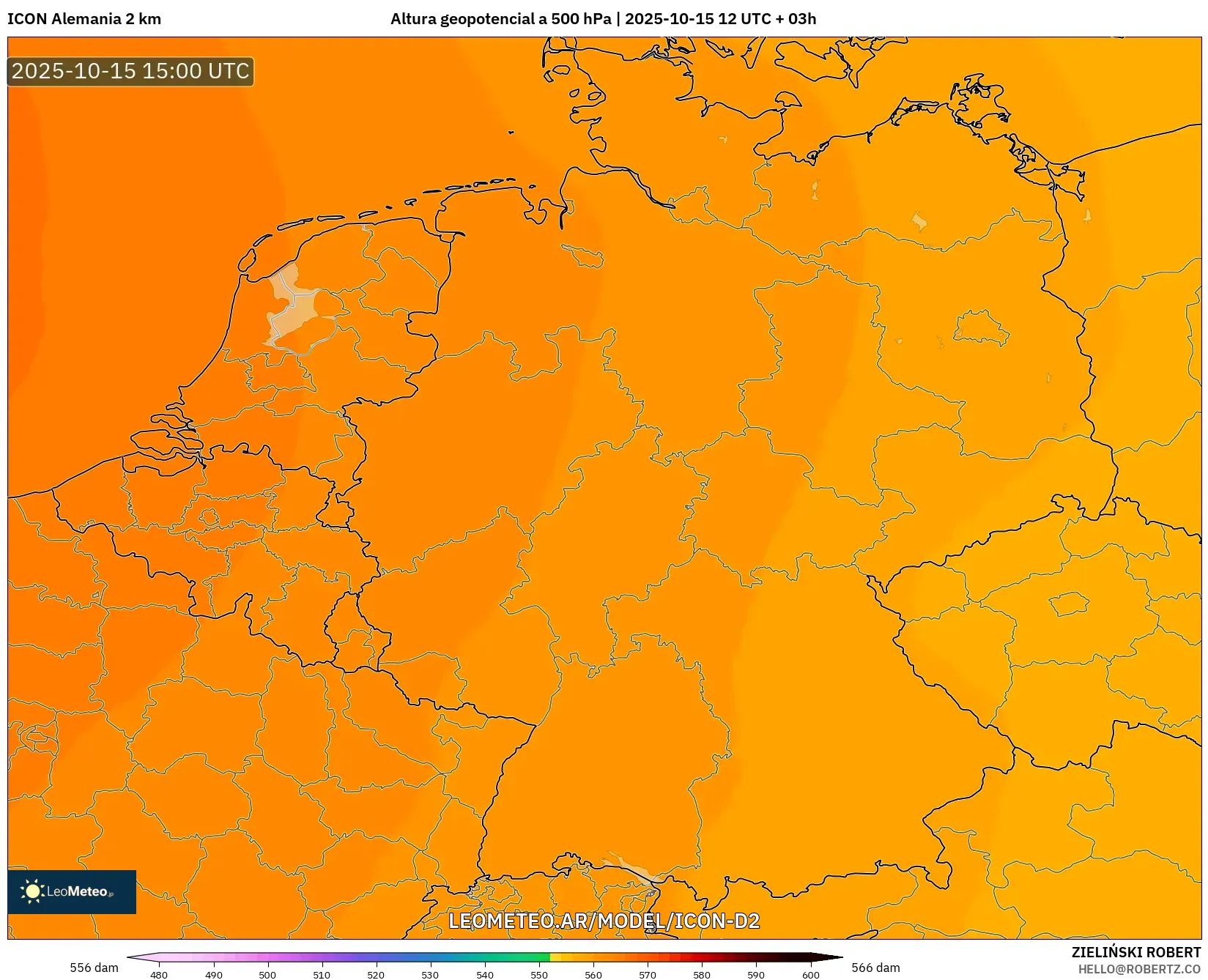 ICON Alemania 2 km model - Alemania, Altura geopotencial a 500 hPa ICON Alemania 2 km model - Alemania, Altura geopotencial a 500 hPa