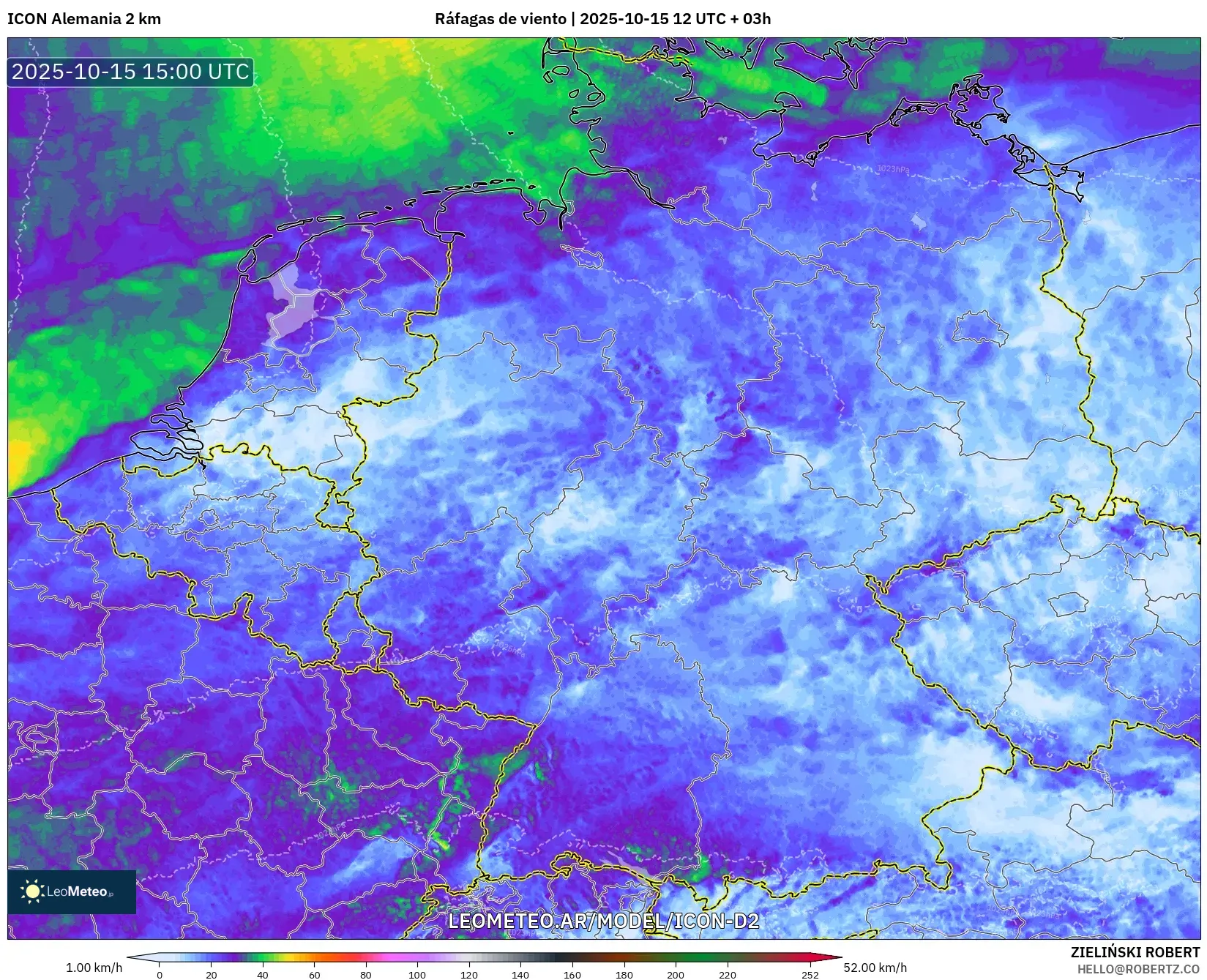 ICON Alemania 2 km model - Alemania, Ráfagas de viento ICON Alemania 2 km model - Alemania, Ráfagas de viento