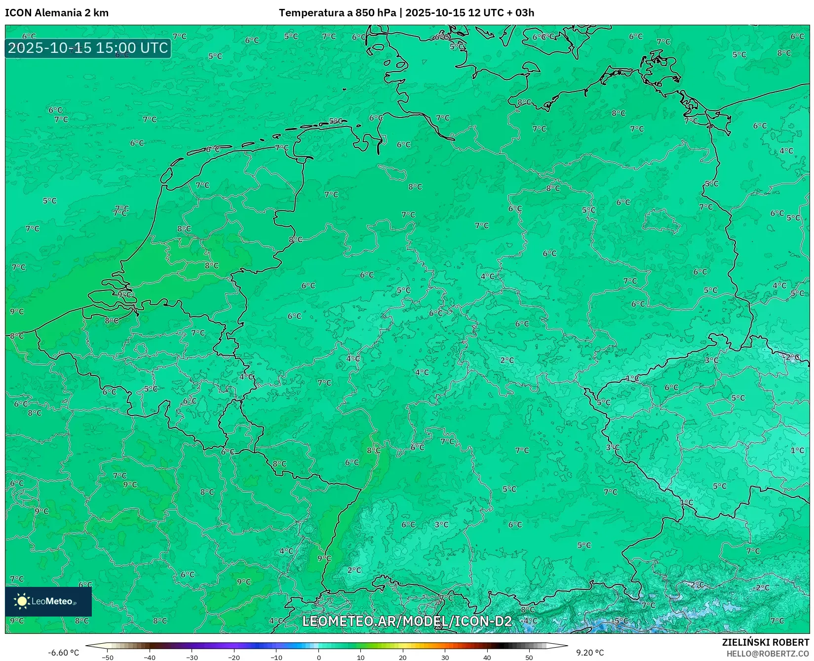ICON Alemania 2 km model - Alemania, Temperatura a 850 hPa ICON Alemania 2 km model - Alemania, Temperatura a 850 hPa