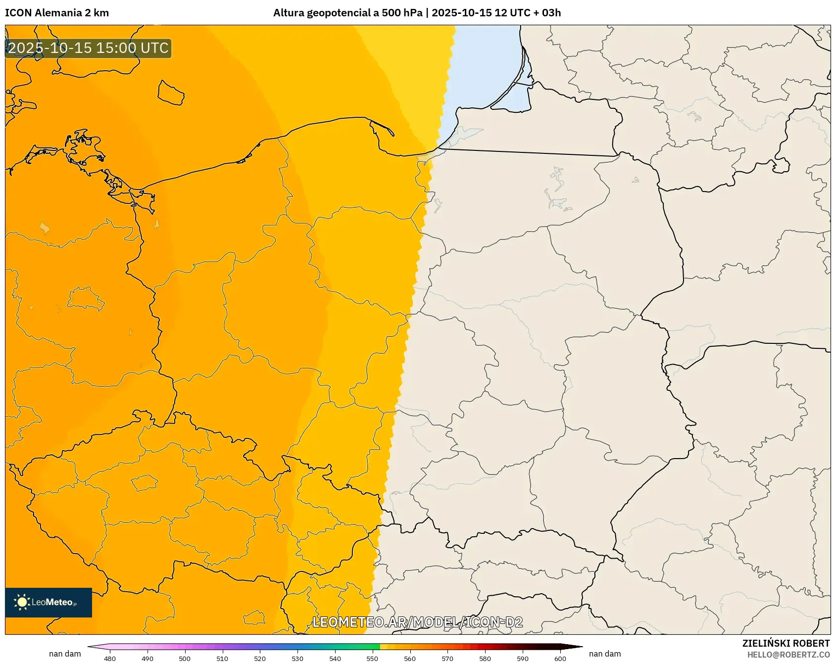 ICON Alemania 2 km model - Polonia, Altura geopotencial a 500 hPa ICON Alemania 2 km model - Polonia, Altura geopotencial a 500 hPa