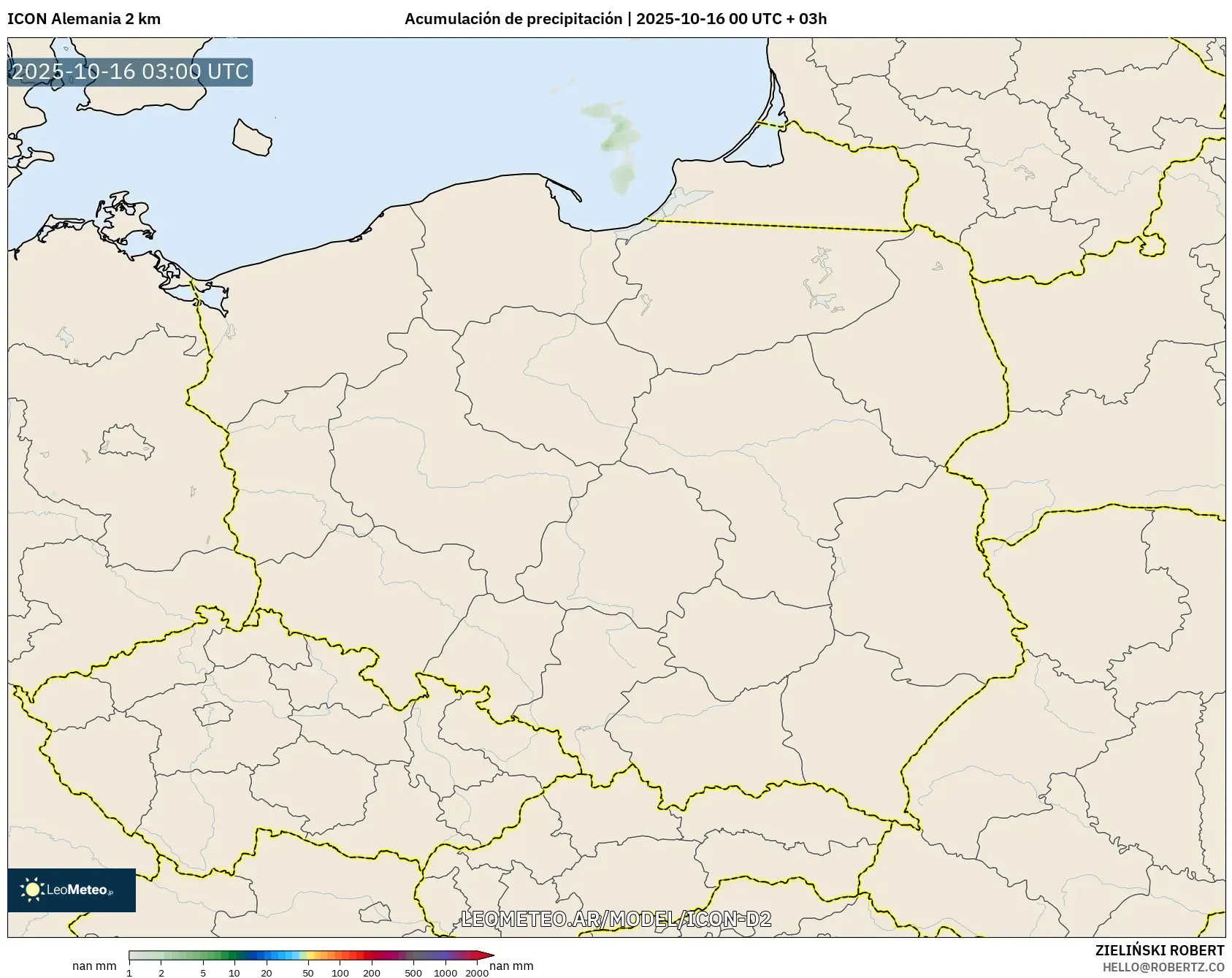 ICON Alemania 2 km model - Polonia, Acumulación de precipitación ICON Alemania 2 km model - Polonia, Acumulación de precipitación