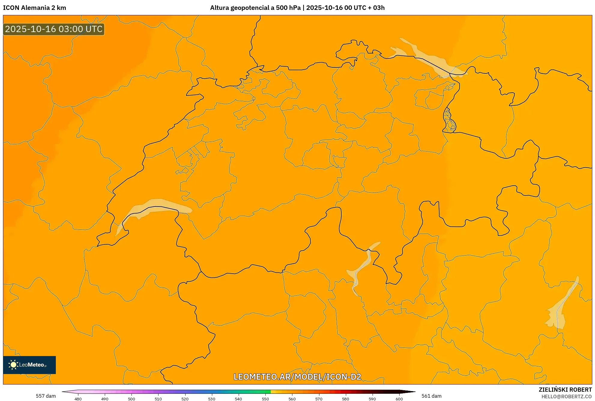 ICON Alemania 2 km model - Suiza, Altura geopotencial a 500 hPa ICON Alemania 2 km model - Suiza, Altura geopotencial a 500 hPa