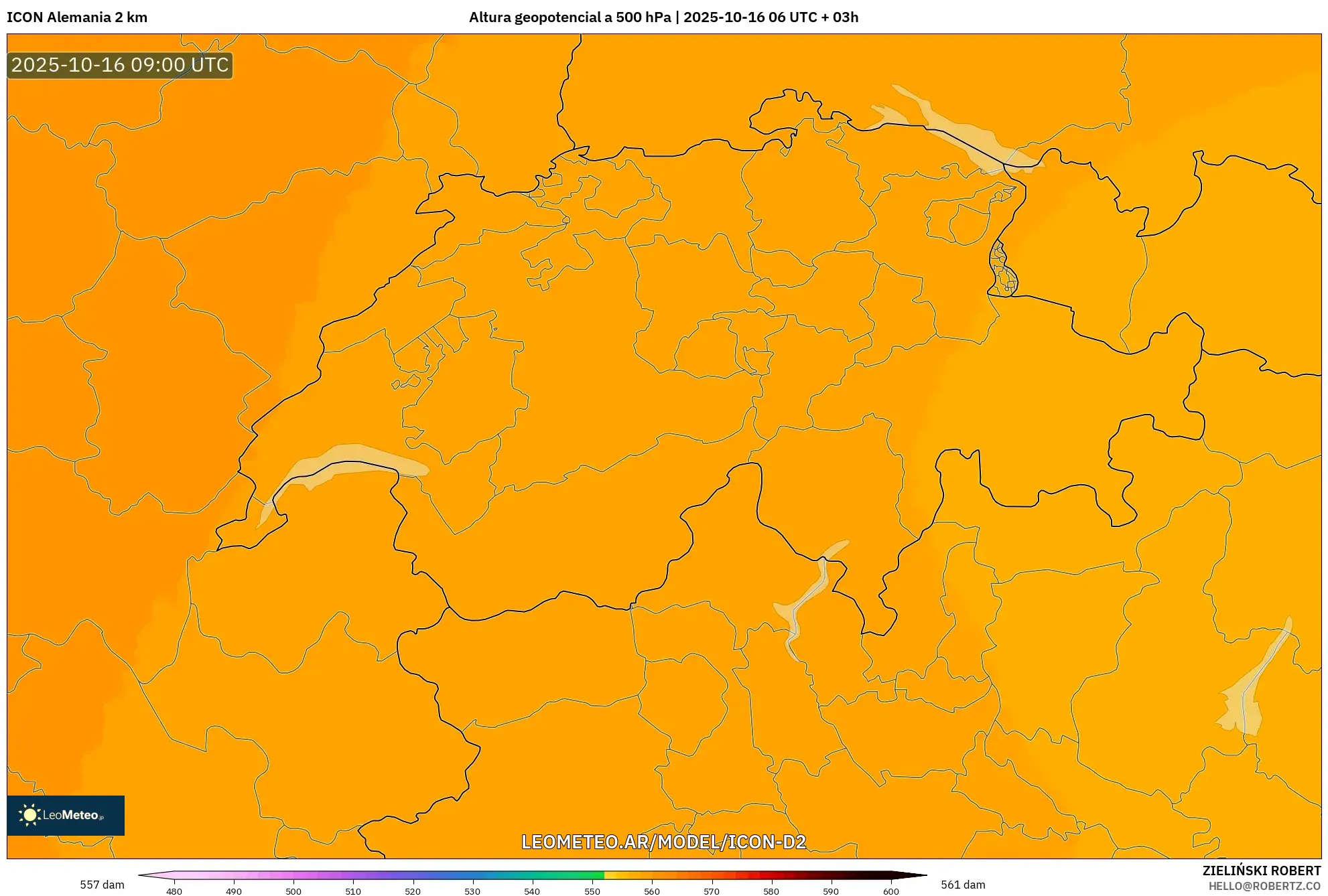 ICON Alemania 2 km model - Suiza, Altura geopotencial a 500 hPa ICON Alemania 2 km model - Suiza, Altura geopotencial a 500 hPa