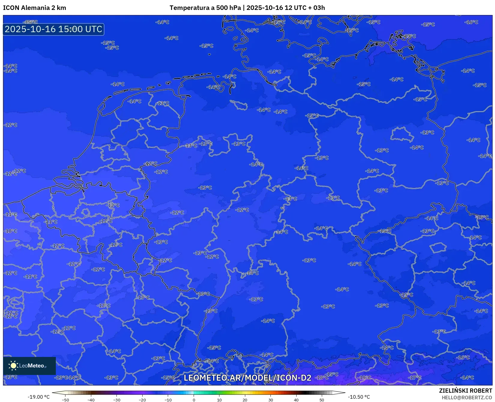 ICON Alemania 2 km model - Alemania, Temperatura a 500 hPa ICON Alemania 2 km model - Alemania, Temperatura a 500 hPa