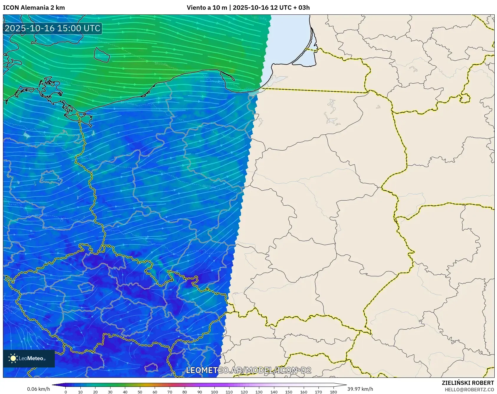 ICON Alemania 2 km model - Polonia, Viento a 10 m ICON Alemania 2 km model - Polonia, Viento a 10 m