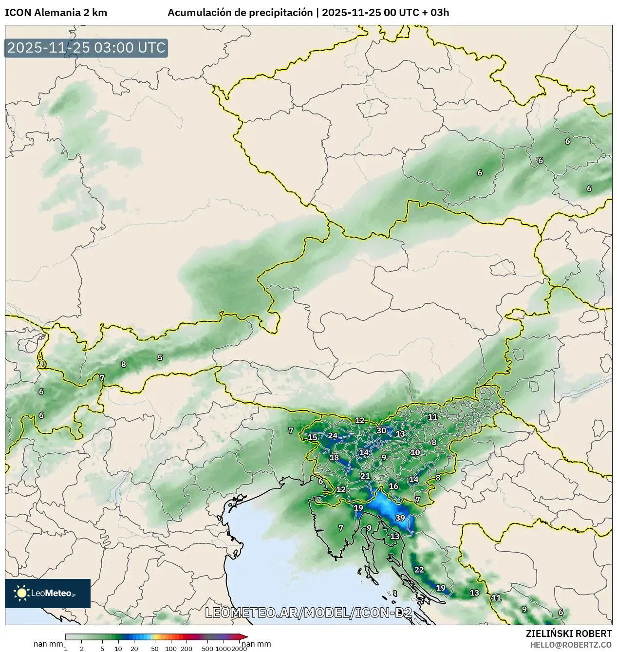 ICON Alemania 2 km model - Austria, Acumulación de precipitación