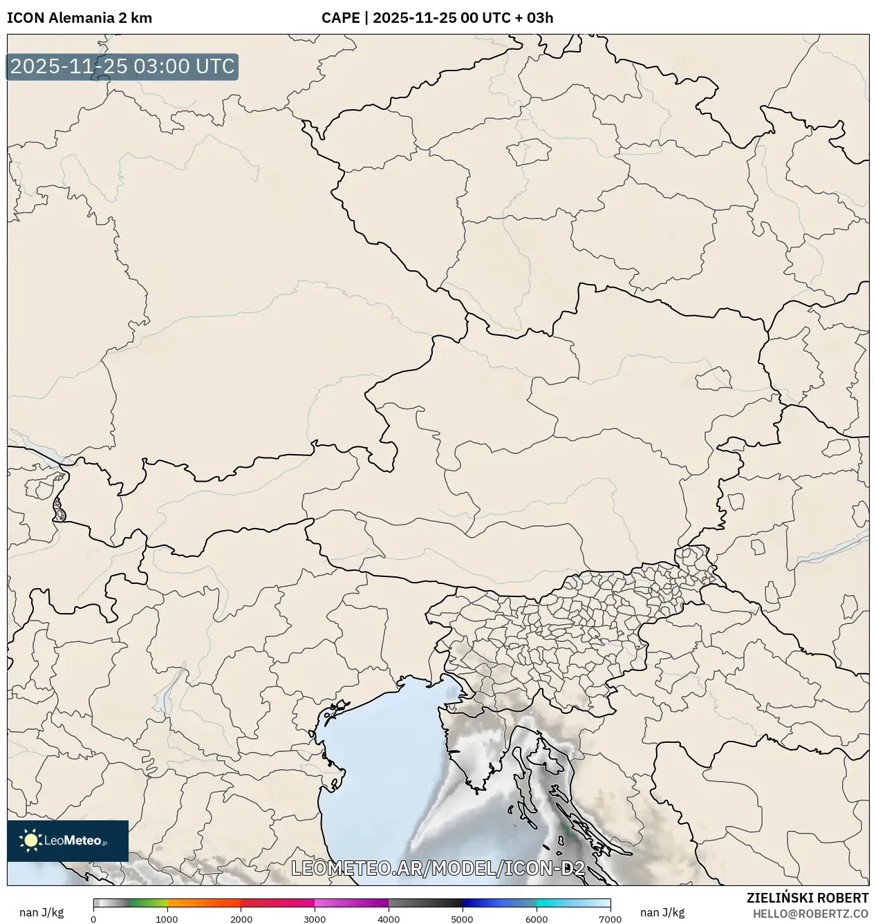 ICON Alemania 2 km model - Austria, CAPE
