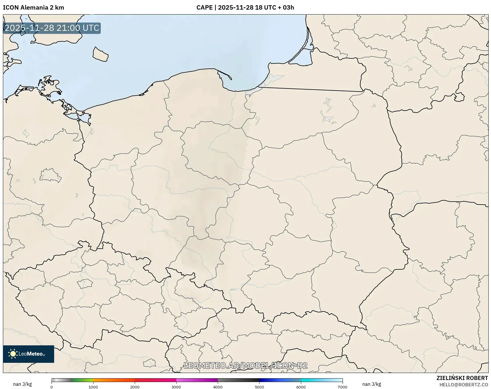 ICON Alemania 2 km model - Polonia, CAPE