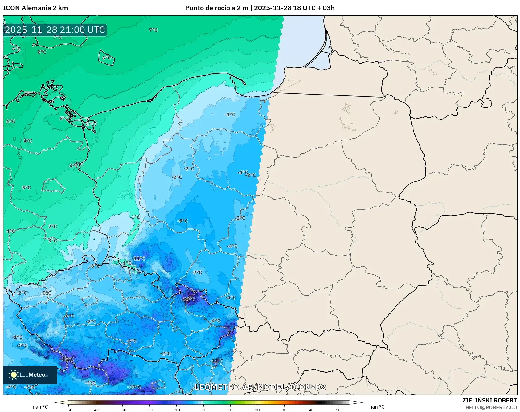 ICON Alemania 2 km model - Polonia, Punto de rocío a 2 m