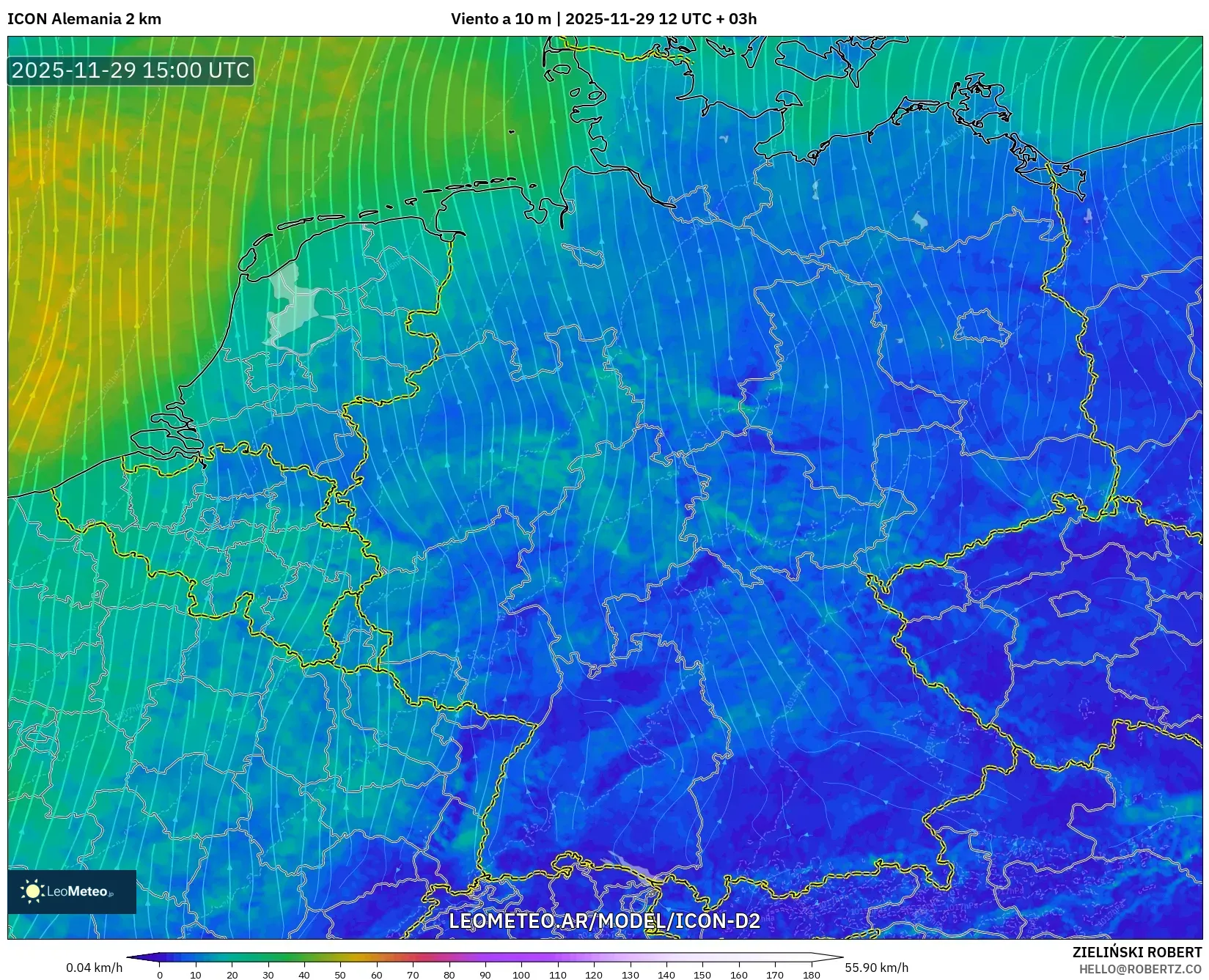 ICON Alemania 2 km model - Alemania, Viento a 10 m