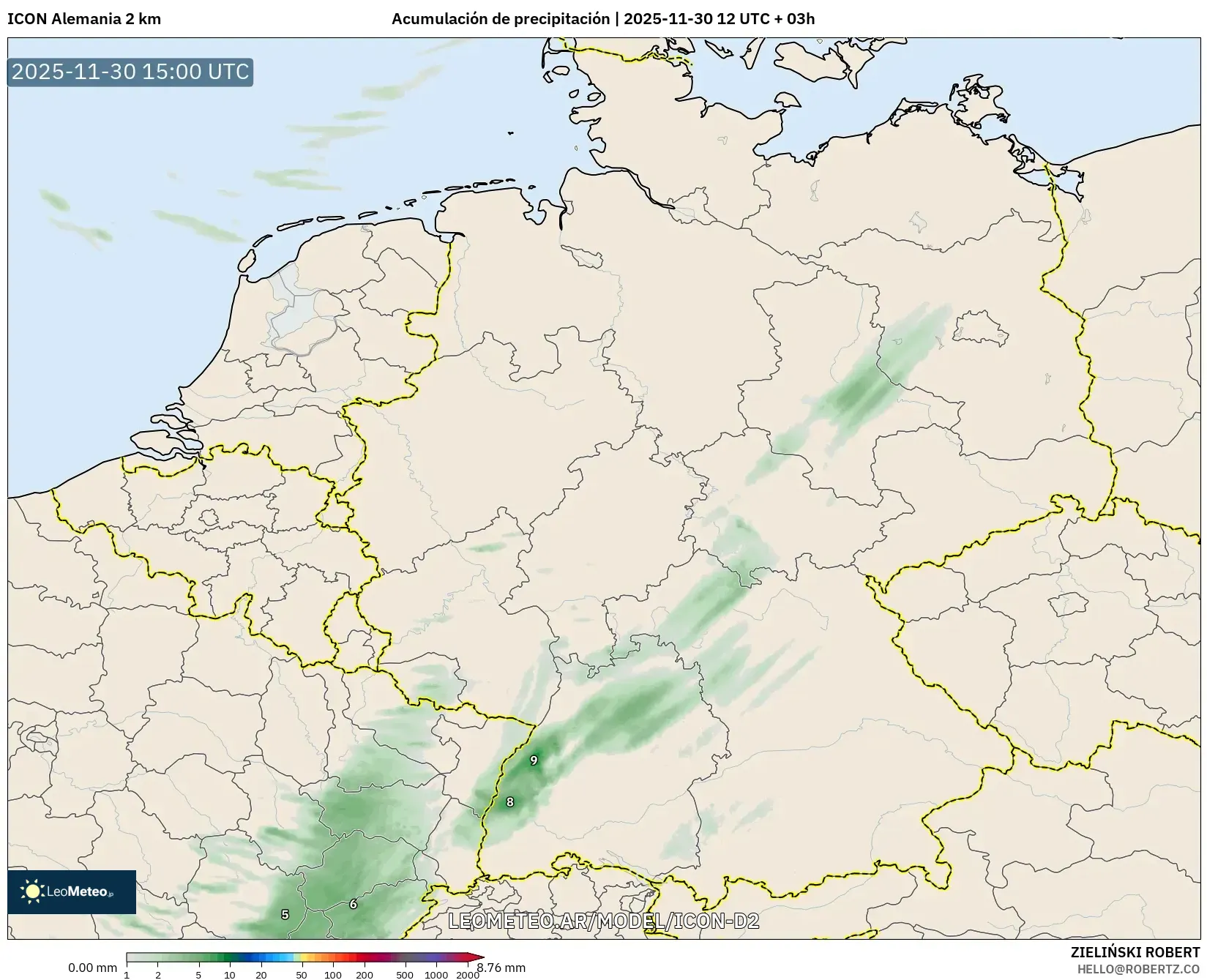 ICON Alemania 2 km model - Alemania, Acumulación de precipitación