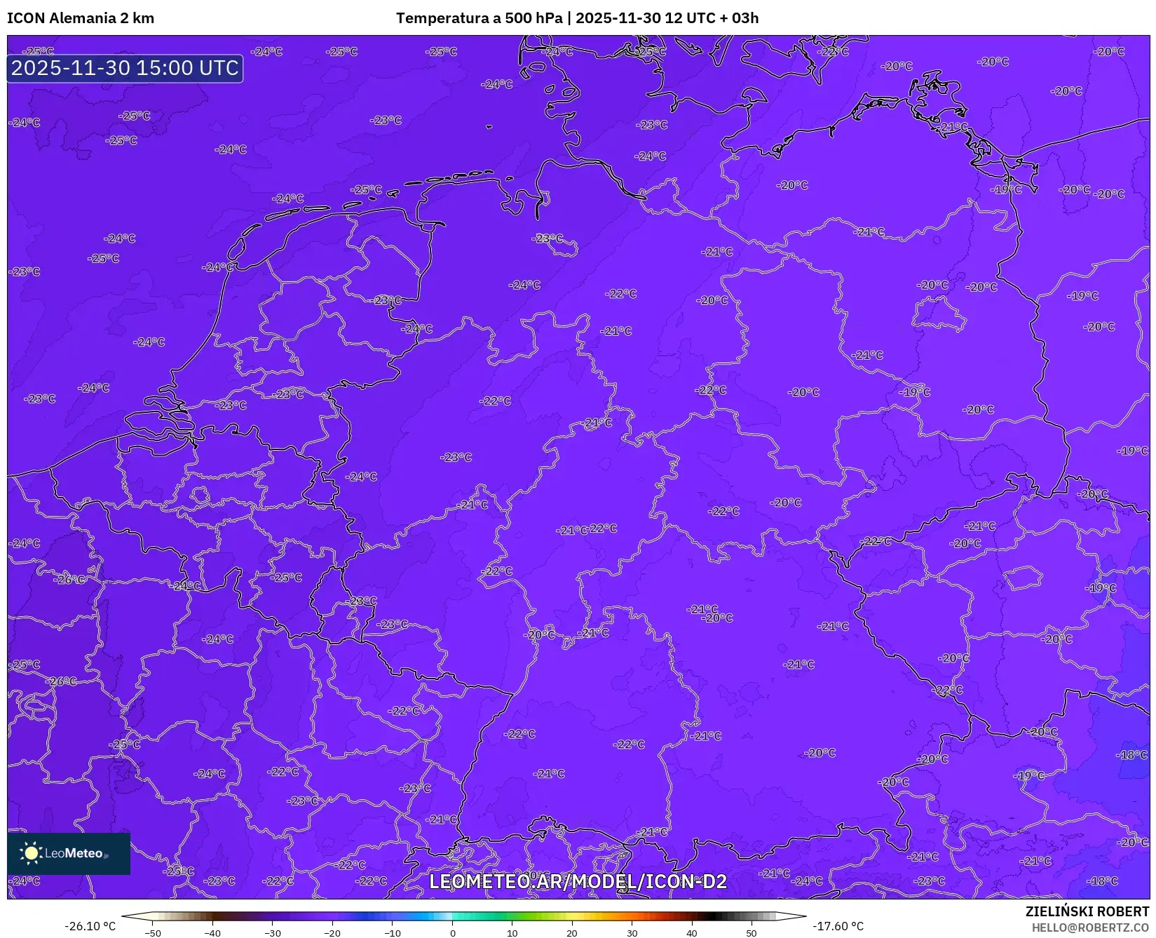 ICON Alemania 2 km model - Alemania, Temperatura a 500 hPa