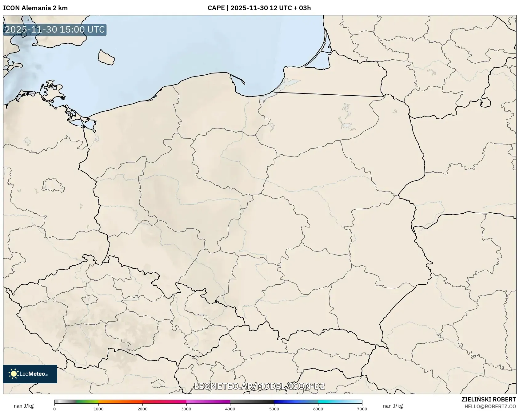 ICON Alemania 2 km model - Polonia, CAPE