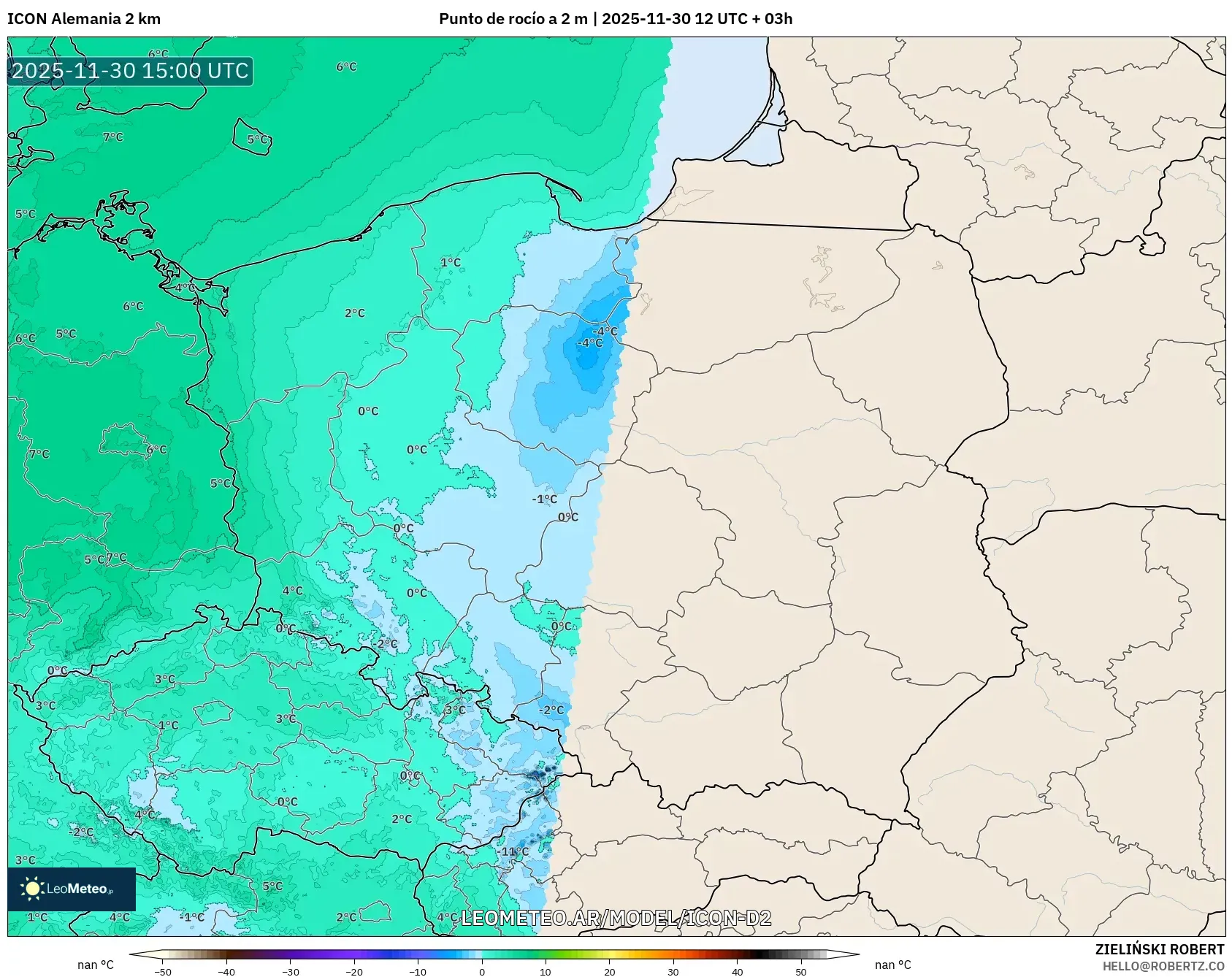 ICON Alemania 2 km model - Polonia, Punto de rocío a 2 m