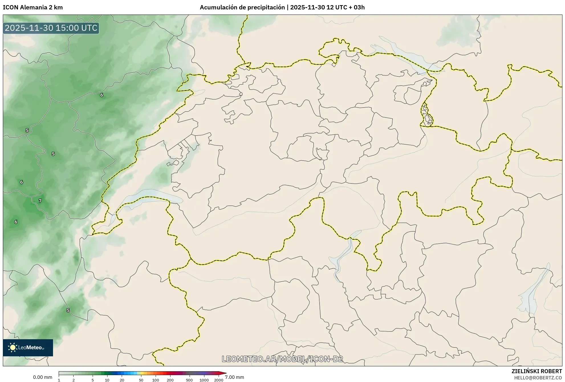 ICON Alemania 2 km model - Suiza, Acumulación de precipitación