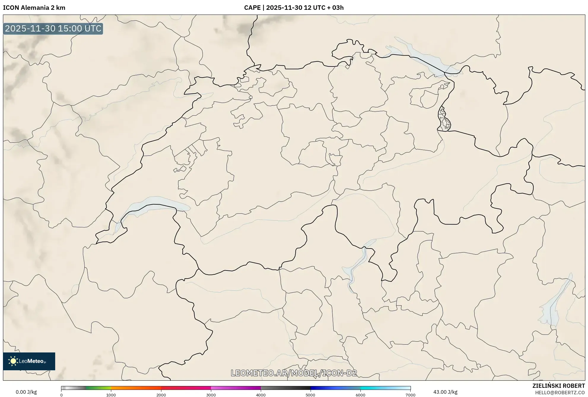 ICON Alemania 2 km model - Suiza, CAPE