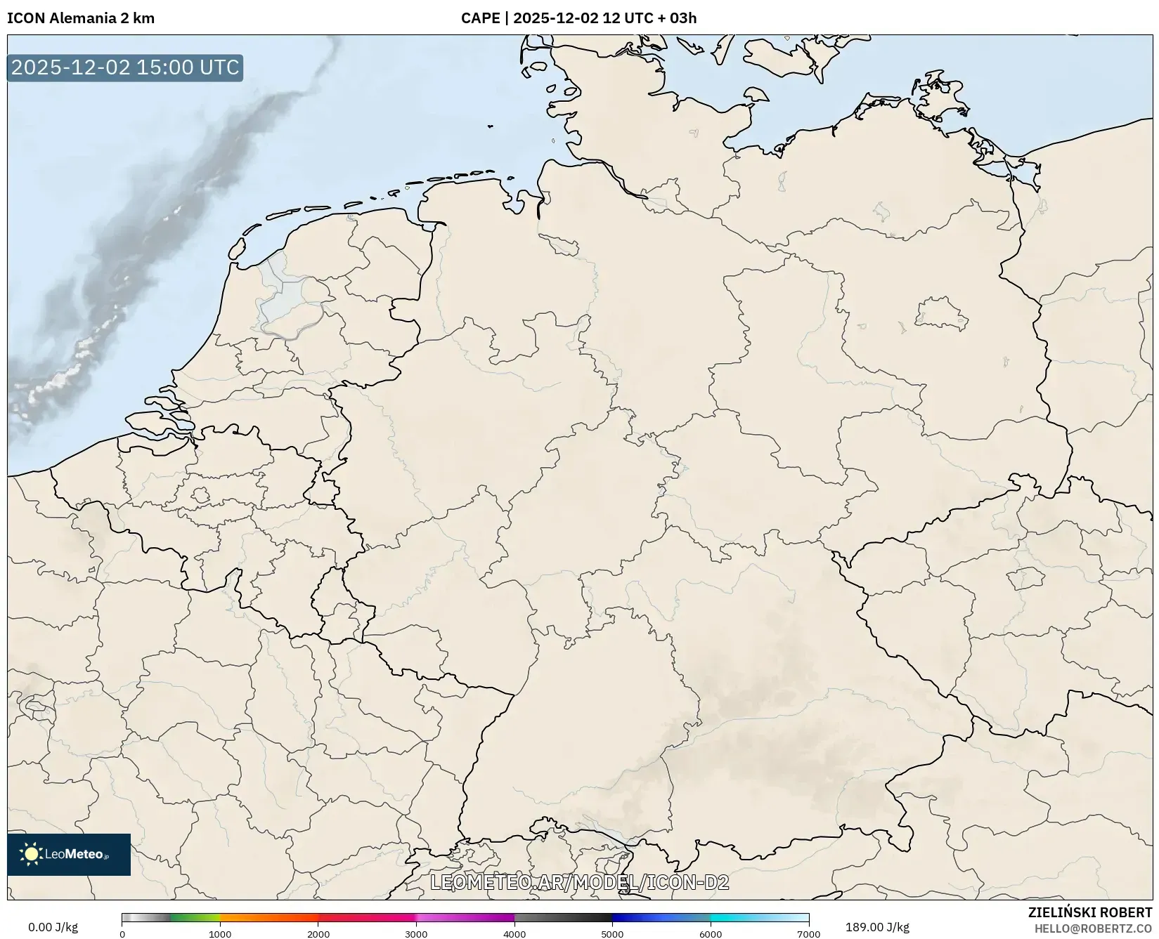 ICON Alemania 2 km model - Alemania, CAPE