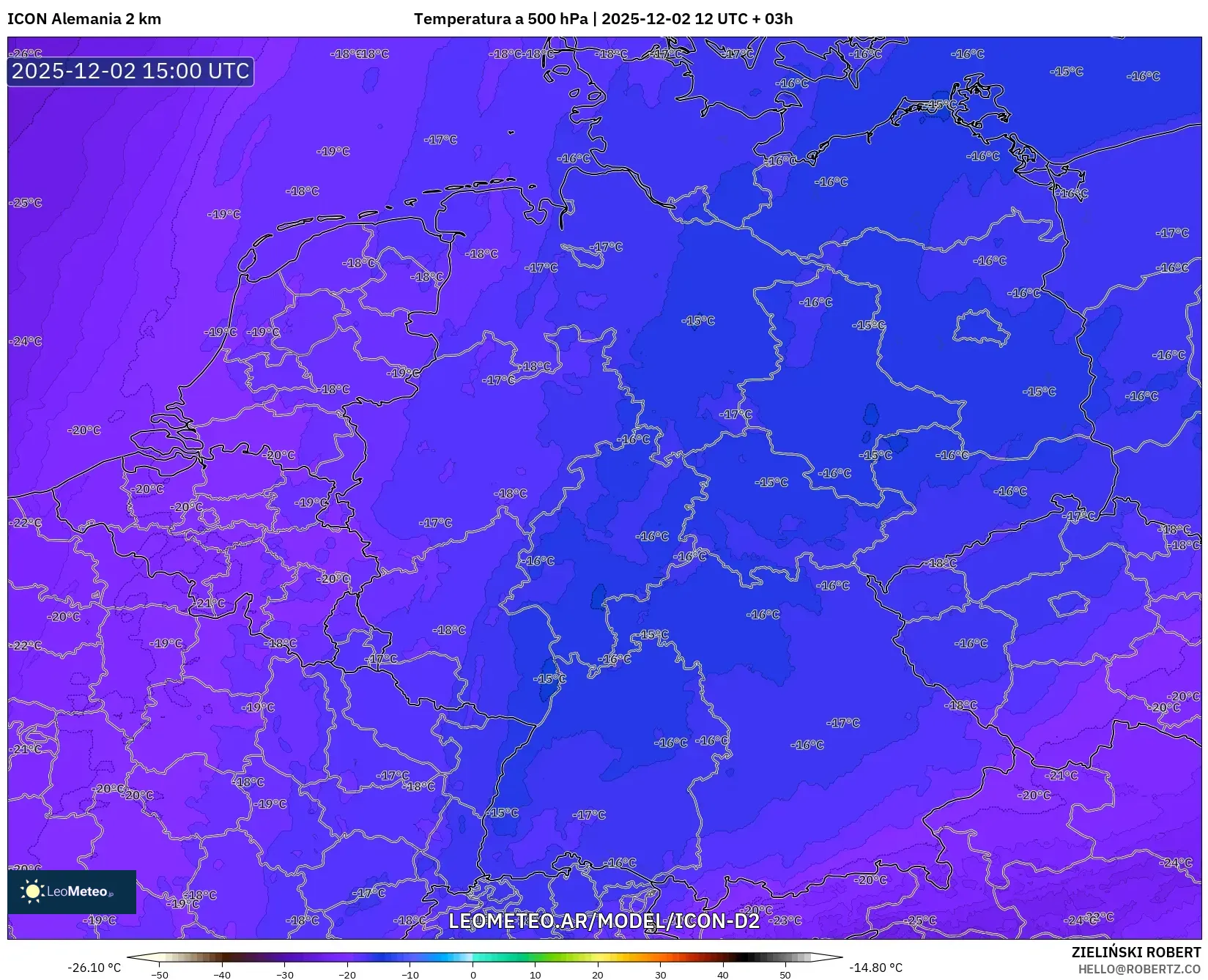 ICON Alemania 2 km model - Alemania, Temperatura a 500 hPa