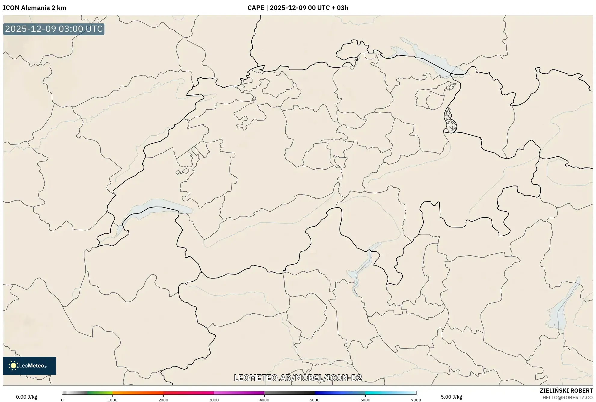 ICON Alemania 2 km model - Suiza, CAPE