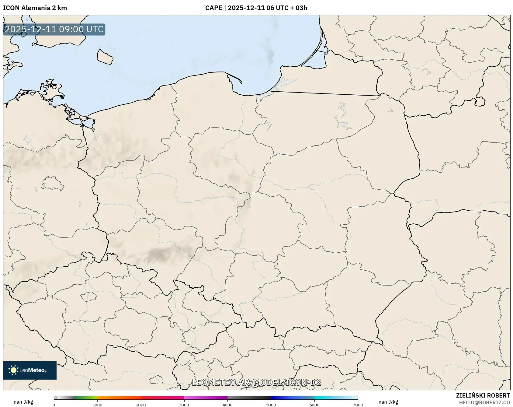 ICON Alemania 2 km model - Polonia, CAPE