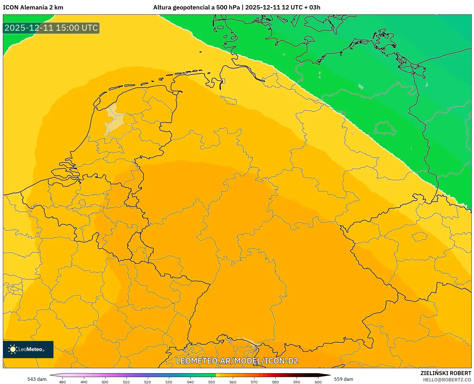ICON Alemania 2 km model - Alemania, Altura geopotencial a 500 hPa