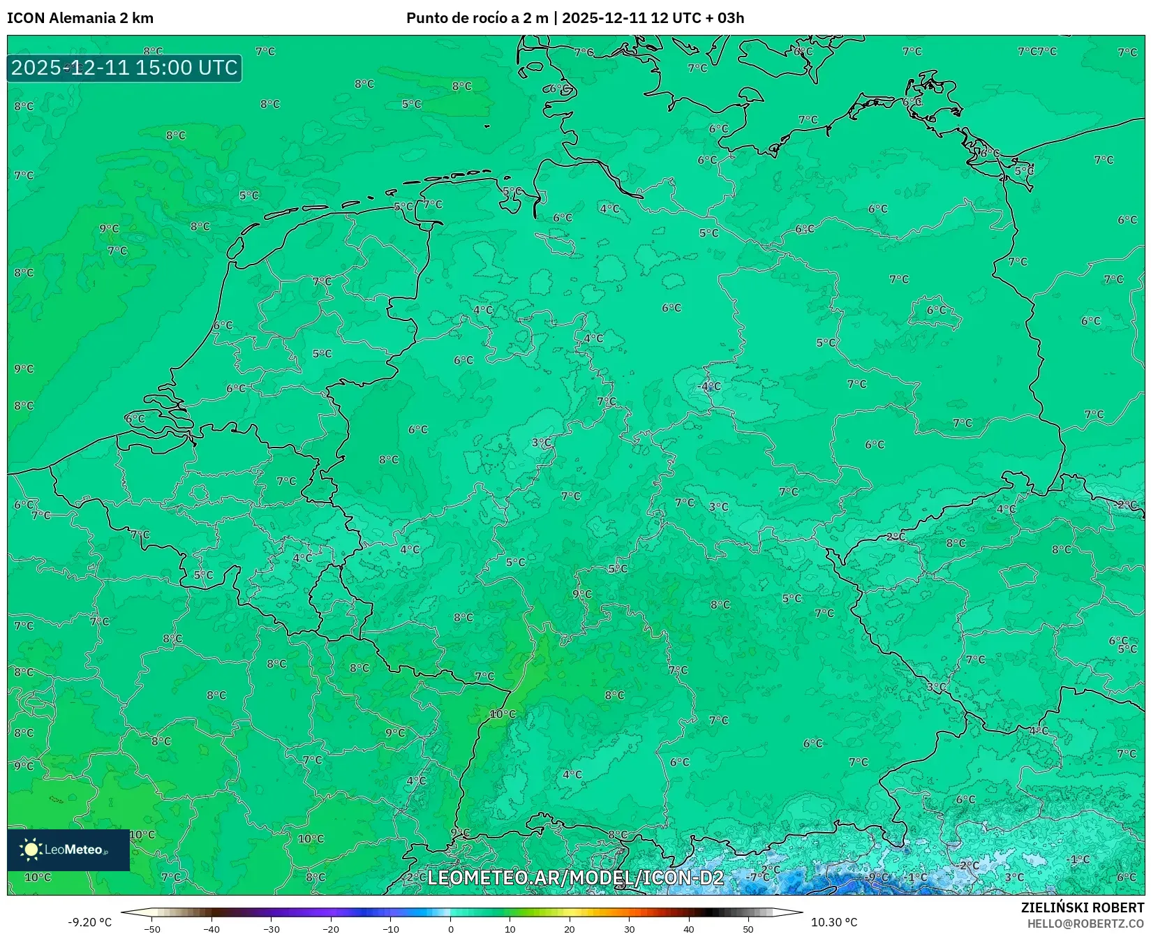 ICON Alemania 2 km model - Alemania, Punto de rocío a 2 m