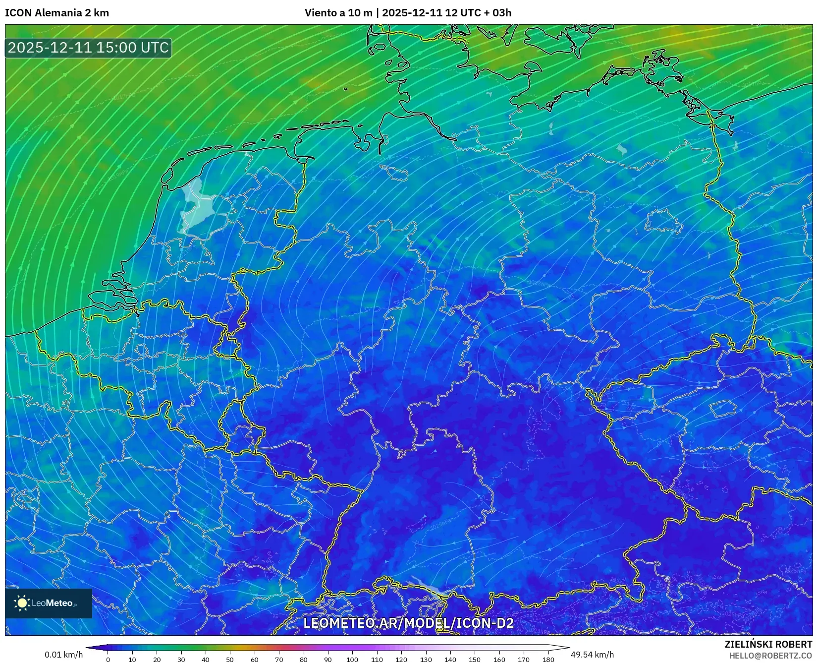 ICON Alemania 2 km model - Alemania, Viento a 10 m