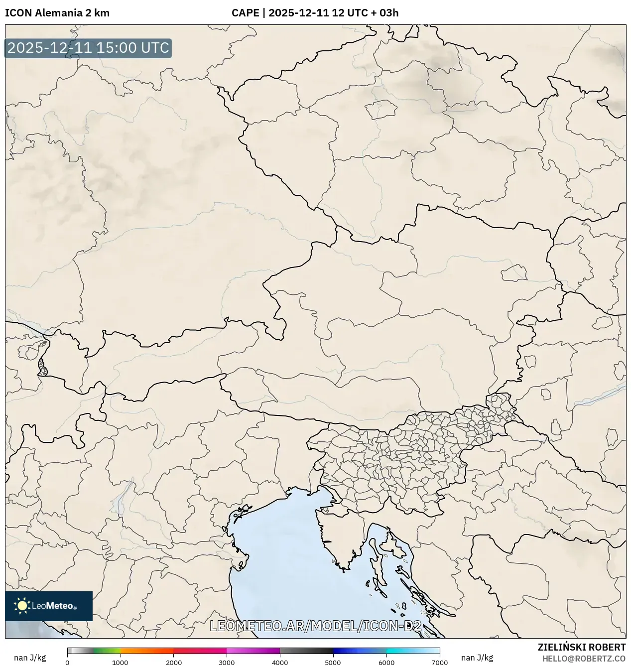ICON Alemania 2 km model - Austria, CAPE