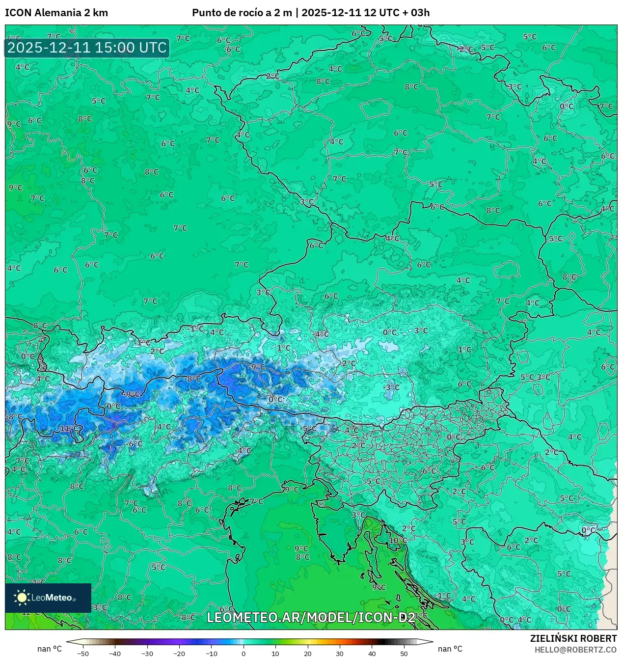 ICON Alemania 2 km model - Austria, Punto de rocío a 2 m